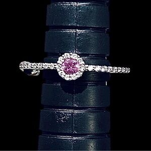 Dainty Pink Sapphire & Diamond 14K White Gold Ring